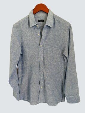 Proper Cloth Mens Light Blue Long Sleeve Linen Button-Up Shirt Sz 15 1/2